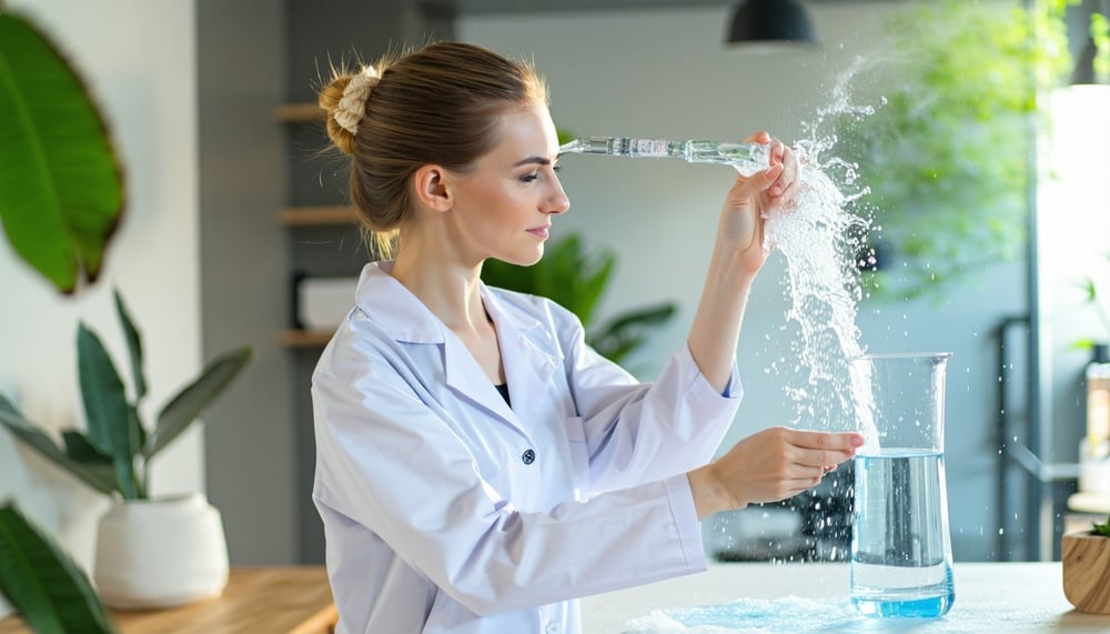 Home wellness specialist conducting air and water tests in a modern home Home wellness specialist conducting air and water tests in a modern home